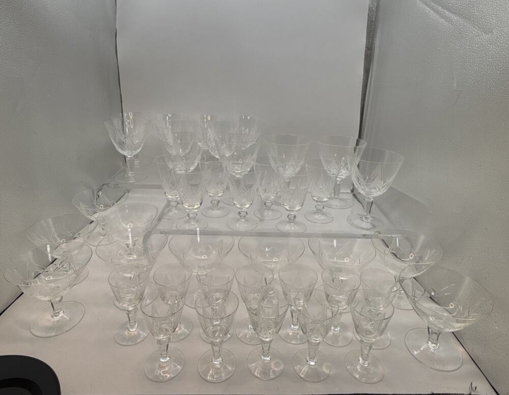 40 Pieces Art Deco Cocktail Glasses Vintage Etched Empire or Star Burst Pattern